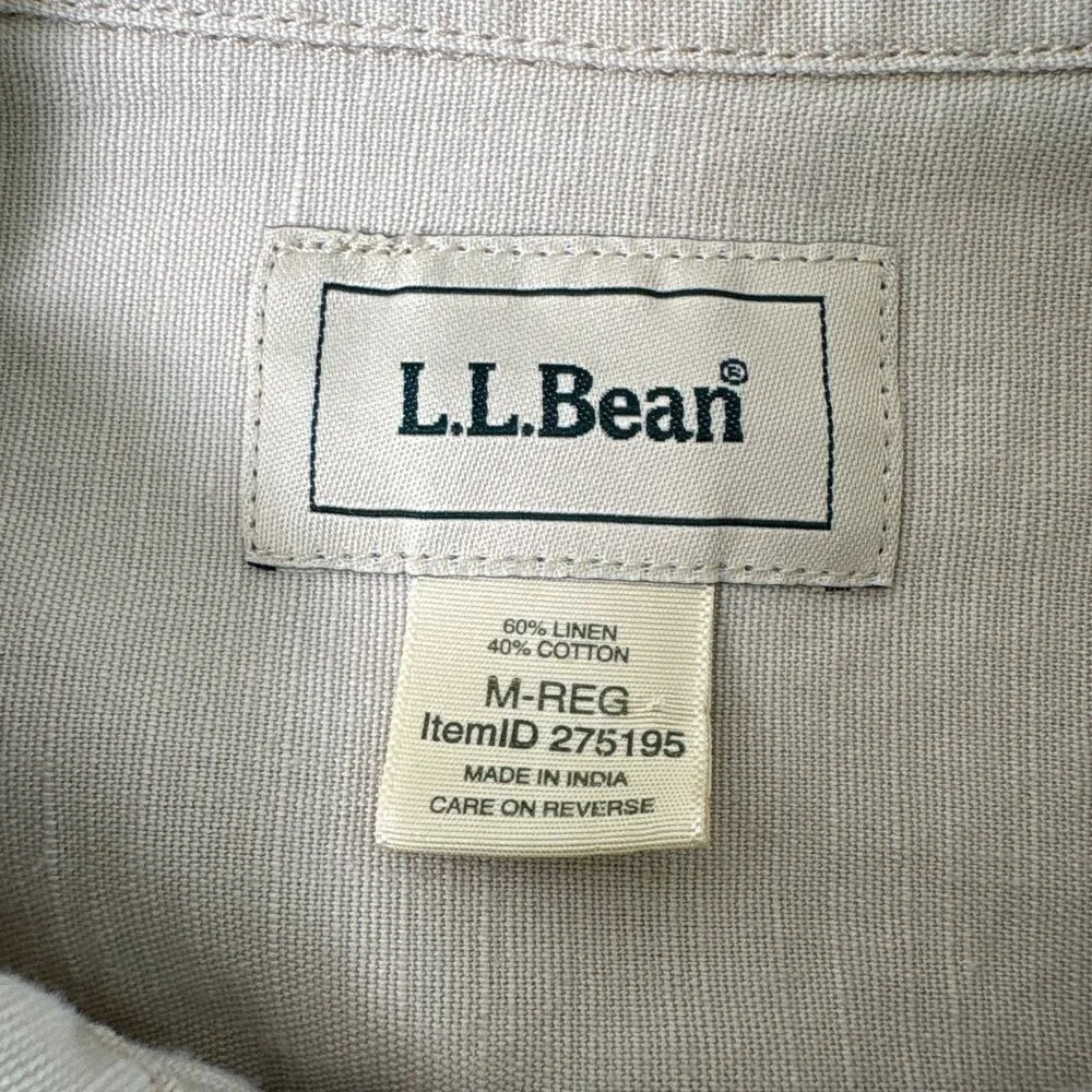 LL Bean‎ Utility Jacket Womens M Reg Tan Linen Blend Pockets Button Front
